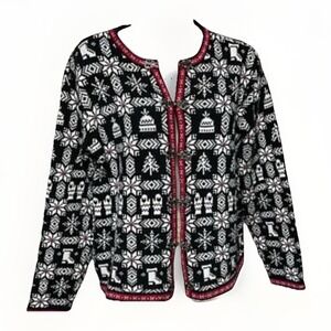 Talbots‎ Metal Frog Close Cardigan Cotton Nordic Design Vtg Hong Kong PM Women's